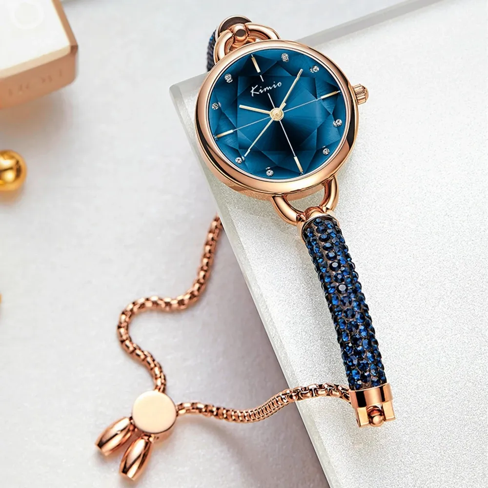 KIMIO K6328S elegance blue ladies quartz watch new arrival potty crystals waterproof stylish super slim bracelet watch for women