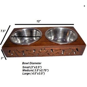 Support en bois pour gamelles d'animaux avec bols en acier inoxydable surélevés – Station d'alimentation et d'eau pour chien, usage intérieur - Product Image 2