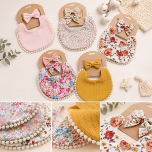 Bavaglini per Neonati e Bambini con Stampa Floreale, Doppio Strato in Cotone e Lino, con Nappe, per Pappa e Saliva - Product Image 5