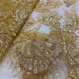 ゴールデンサプライヤースパンコール刺繍生地パーティードレス用ハイエンドウェディングレース生地パーティー用 - Product Image 4