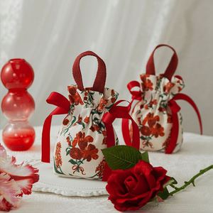 Bolsa de Regalo con Estampado Floral para Recuerdos de Boda, Bolsa de Dulces Vintage para Fiestas, Bolsa de Lona con Cordón y Asa - Product Image 2