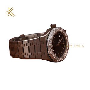 Reloj de diamantes de moissanita con acabado de lujo con esfera dorada y banda plateada con artesanía elegante para entusiastas del estilo - Product Image 3