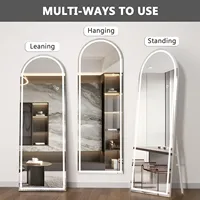Miroir sur pied arqué pleine longueur avec cadre en alliage d'aluminium, éclairage LED intelligent à commande tactile pour chambre à coucher et dressing