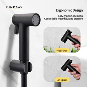 PINEBAY принадлежности для ванной комнаты ABS Пластиковый черный комплект неэлектрический биде с двумя насадками для душа Shattaf унитаз биде набор распылителей - Product Image 3