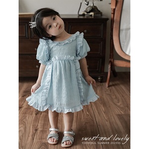 YOEHYAUL X4267 Vestido de Verano <span class=keywords><strong>para</strong></span> Niña, Personalizado, Manga Corta, <span class=keywords><strong>Azul</strong></span> <span class=keywords><strong>Cielo</strong></span> Claro, con Volantes, Vestido de Bebé <span class=keywords><strong>para</strong></span> <span class=keywords><strong>Niñas</strong></span> de 2 Años - Product Image 4