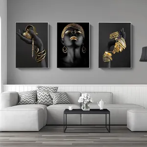 Low-cost Wholesale 3 Panels Black African Posters And Prints Wall Art Picture African Canvas Painting