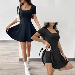 <strong>Hot</strong> for Cross-border European American New Women's Solid Color Empire Waist H Type Slimming Anti-exposure Summer Dress - Product Image 3