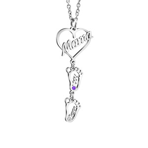 Collana di pietra di compleanno di moda all'ingrosso con <span class=keywords><strong>cuore</strong></span> personalizzato e inciso con nome di mamma Birthstone collana pendente del piede del bambino - Product Image 1