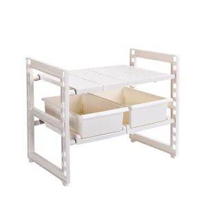 Panier <span class=keywords><strong>de</strong></span> rangement en acier inoxydable, 2 niveaux <span class=keywords><strong>de</strong></span> stockage, étagère <span class=keywords><strong>de</strong></span> cuisine, unité sous l'évier, <span class=keywords><strong>organisateur</strong></span> - Product Image 1