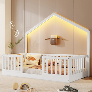 <span class=keywords><strong>Letto</strong></span> a castello con sponde alte, <span class=keywords><strong>letto</strong></span> <span class=keywords><strong>Montessori</strong></span> in legno con luce per bambini, ragazzi e ragazze, bianco - Product Image 1