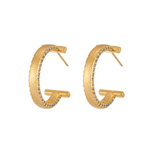 T-Shaped Hoop Earrings Gold Plated With Zircon Inlay S925 Silver Needle Everyday Wear Geometric Design - Product Image 5