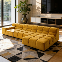 Sofá Seccional Modular Moderno de Terciopelo Tufted Amarillo, Conjunto de Muebles de Sala de Estar de Lujo, Sofá Cama Cubo Nube