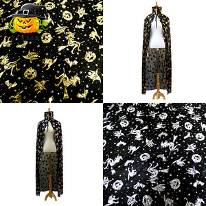 Cape d'Halloween Fankasi, costume de sorcière ou de vampire pour adulte, unisexe, avec motif de citrouille en feuille d'or et d'argent - Product Image 2