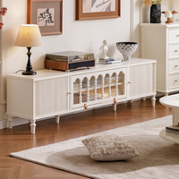 Meuble TV en bois massif blanc style crème français, petit meuble de rangement pour salon, meuble américain de luxe léger