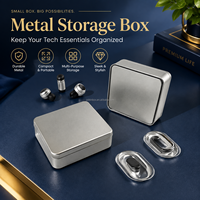 Boîte de rangement carrée en métal argenté JYB pour écouteurs, gadgets, écouteurs intra-auriculaires, clés USB et petits accessoires numériques – Vente en gros