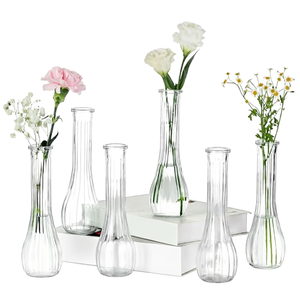 Florero Minimalista de Vidrio Transparente Acanalado, Hecho a Mano, para Decoración de Mesa, Hogar y Bodas, Venta al Por Mayor - Product Image 1