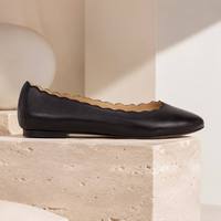 Chaussures plates décontractées en cuir véritable OEM ODM, antidérapantes, respirantes, à bout rond, avec bordure festonnée, style ballerines, personnalisables