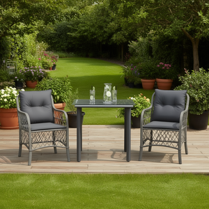 Conjunto de Bistro de Ratán Sintético Gris con Cojines, 2 Plazas, Muebles de Jardín para Exteriores, Diseño Contemporáneo - Product Image 2