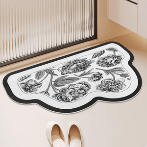 Tapis de bain floral de style américain, blanc, en forme d'alien, en terre de diatomée, absorbant, séchage rapide, antidérapant, facile à nettoyer - Product Image 1