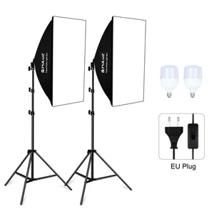 PULUZ Softbox aydınlatma 2 adet 50x70cm profesyonel fotoğraf stüdyo ışığı ekipmanları ile 2 x E27 soket ampul fotoğraf aydınlatma kiti