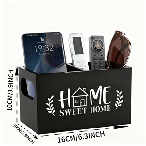 Organizador de Madera con Acabado Lacado, Rectangular Negro Moderno, con 3 Ranuras para Mesa de Noche, Porta Control Remoto de TV - Product Image 6