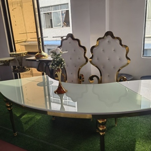 Tavolo da Matrimonio di Lusso Moderno in Vetro e Metallo Dorato, Tavolo Serpentino a Forma di <span class=keywords><strong>S</strong></span> in Acciaio Inossidabile per Eventi e Feste - Product Image 6
