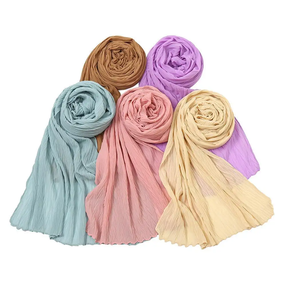 Neue Perle Chiffon Blatt Plissee Wrap Turban Schal Mode Press Wrinkle Malaysian muslimischen Schal Großhandel