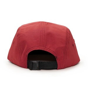 Nylon 5 Panel <b>Camp</b> <b>Cap</b> Custom Unstructured Woven Label Applique Red Hats - Product Image 4