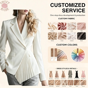 Blazer Plisado Personalizado para Mujer, con Dobladillo Asimétrico, Botón Único, Chaqueta Tejida, Elegante, para Oficina o Fiesta - Product Image 1