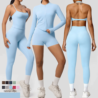Pasar Online Cina 2025 Grosir Pakaian Olahraga Wanita 2 Potong Set Yoga Gym Tanpa Jahitan Lengan Panjang Setelan Olahraga Set Yoga