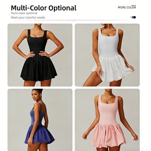 Robe de tennis pour femme à ourlet bouffant - Sans manches, col carré, short intégré, tenue de sport athlétique, mode féminine - Product Image 6