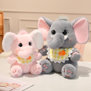Jouets en peluche doux et mignons au design moderne, très vendus, rembourrés en coton PP super doux, poupées d'éléphant pour bébé avec bavoir - Product Image 3