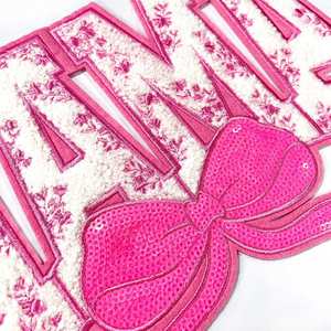 New Stock Big Size 10.7inch/27.3cm Iron on Chenille Sequin Mixed Embroidered Mama Bow Patch - Product Image 6
