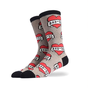 Calzini da uomo a metà polpaccio con motivo a cuore Bad*ss 40-45 Grigio Nero Punta e Tallone - Product Image 1