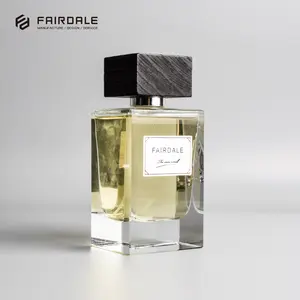 Garrafas árabe de alta qualidade, frasco quadrado de vidro de 100ml, perfume de luxo vazio com tampa de madeira