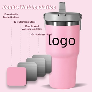 Bouteilles d'eau roses mignonnes pour enfants, gobelet isotherme de 20 oz avec logo personnalisé, gobelet pour enfants avec poignée, tasse thermos sous vide de dessin animé pour l'extérieur - Product Image 3