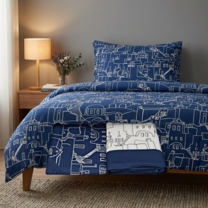 Gabel <span class=keywords><strong>Queen</strong></span> <span class=keywords><strong>Size</strong></span> 100% Baumwolle Bedrucktes Stadtbild-Bettwäsche-Set mit Daunenfüllung - Product Image 1