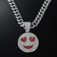 Chaîne pendentif visage souriant en diamant et collier ras du cou en alliage Hip Hop