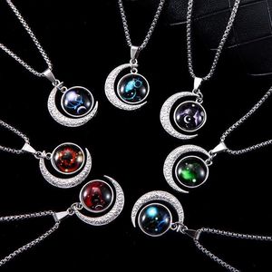Collana con Catena a Serpente in Lega dei 12 Segni Zodiacali, Gioiello Retrò Hip Hop Personalizzato, Regalo per Coppie - Product Image 1