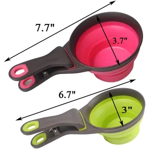 3 In 1 Collapsible Dogs Food Water Measuring Folding Cup Scoop With Bags Sealing Clip
