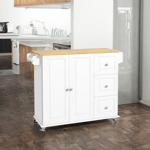 Chariot de cuisine multifonctionnel moderne en bois sur mesure OEM avec prise électrique, étagère à épices, table îlot roulante et 3 tiroirs de rangement, écologique - Product Image 3