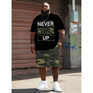 Set di t-shirt 2 pezzi con grafica Streetwear alla moda da uomo divertenti magliette con stampa mimetica alfabetica-ordine minimo - Product Image 1