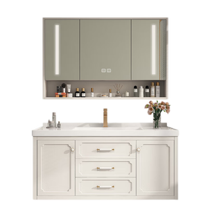 New French style white storage <b>mirror</b> cabinet bathroom cabinet with LED <b>mirror</b> cabinet white sink - Product Image 1