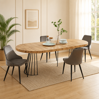 Table à manger extensible en MDF noir naturel de style industriel, avec base en acier robuste, pour salle à manger et cuisine, livraison directe d'usine