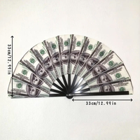 Grand éventail pliant en plastique de 33 cm, motif billet de banque, cadeau idéal pour mariage, danse et décoration