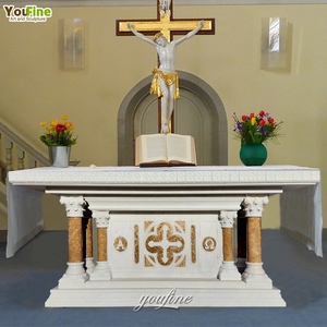 Table d'autel d'église en marbre catholique, sculptée à la main, pour l'intérieur, offre spéciale