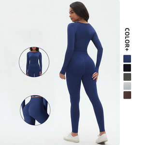 Conjunto de Yoga Reversible Impermeable de Alta Calidad para Mujer, Transpirable, Sin Costuras, Ajustado, Top de Manga Larga, Leggings de Cintura Alta, Estilo Biker Plus - Product Image 1