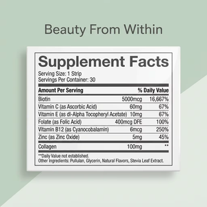 Bandes de vitamines orales dissolvables personnalisées pour la beauté, avec biotine et collagène, favorisant la croissance des cheveux, des ongles et de la peau, complément vitaminique composé - Product Image 6