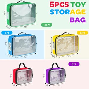 5 packs de sacs de rangement transparents rectangulaires pour jouets, poches en filet avec étiquettes pour le voyage, compatibles avec les briques <span class=keywords><strong>Lego</strong></span>, les tuiles magnétiques, les jeux de construction pour enfants - Product Image 4