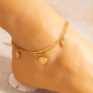 สร้อยข้อเท้าแฟชั่น สแตนเลสสตีล สีทอง 18K ดีไซน์รูปหัวใจและเรขาคณิต เครื่องประดับเท้าสำหรับผู้หญิง - Product Image 4